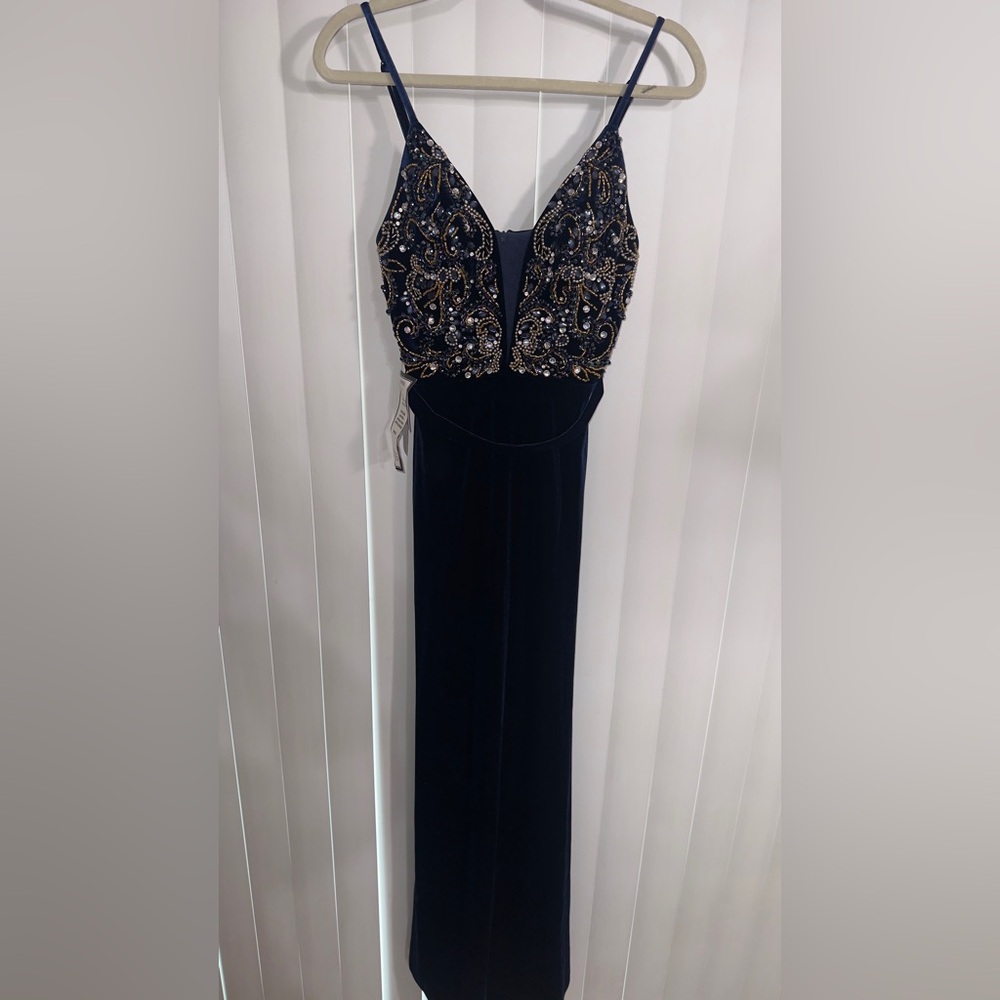 Betsy & Adam Black Dress with Gold Detailing